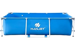 Hanjet Rahmenpool Steel Frame Pool PE Schwimmbecken Aufstellpool Gartenpool Sommer Swimingpool Stahlrahmenpool Planschbecken für Außenbereich Hinterhof, eckig, Blau (260x170x65cm)