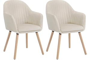 ‎WOLTU WOLTU Esszimmerstühle 2er Set, für Schlafzimmer Küche Wohnzimmer, Küchenstühle gepolstert mit Armlehne, aus Samt Massivholz, Cremeweiß