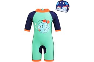 Edjude Boys UV Sun Protection Swimwear Kids One/Two Piece Cartoon Shark Swimming Costume Child Rash Guard Swimsuit Beachwear Wetsuit with Sun Hat for Boys 1-8 Years