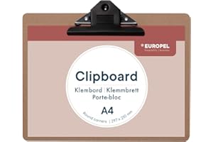 Europel Wooden Clipboard Durable Wood Hardboard with Black Metal Clip & Concealed Hanging Hole A4 Clipboard & Paper Board for School Classroom,Office,Business,Restaurant,Warehouse,Brown,197000