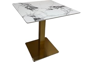 Gruppo Maruccia - Tavolo per Bar, Risroranti, Giardino - Top Effetto Marmo in Pietra Sinterizzata - Piede Centrale Quadrato (Bianco e Oro, 70 x 70 cm)