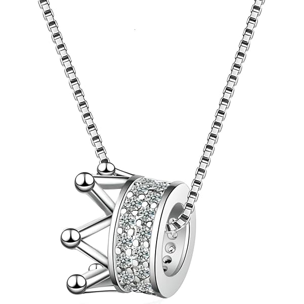 Collana con ciondolo a forma di corona da principessa per donne ragazze, in argento Sterling 925 zirconia cubica ciondolo a forma di regina reale catenina in argento da 45,7 cm con confezione