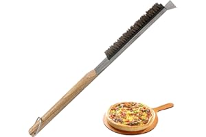 Wondsea Brosse professionnelle pour four à pizza 53 cm - Brosse de four à pizza et spatule en acier inoxydable - Brosse solide - Poignée en bois - Pour nettoyer les fours à pizza, four, cuisine,
