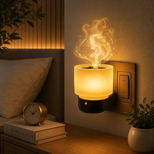 HUISCO Electric Kapoor Dani with On/Off Switch & Night Lamp | Flameless Camphor Diffuser, Steel Plate for Pooja Room & Bedroom & Office | Works with Camphor, Es