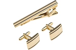 YINETTECH 3er Set Herren Krawattenklammer und Manschettenknöpfe Set Business Hemden Krawattenklammer Krawattenklammer Geschenk für Hochzeit Party Geschäftstreffen Vatertag Valentinstag Gold