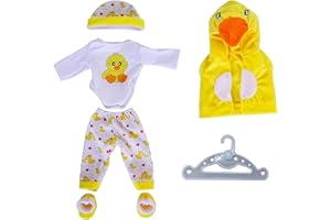 wimony Baby Doll Clothes for 18 Inch,Sweet Outfits for 35-45 cm New Born Baby Dolls Girls Birthday,with Hanger Socks Hat,Compatible with Alexander Tears Dolls Baby Annabell(Chick)(No Doll)