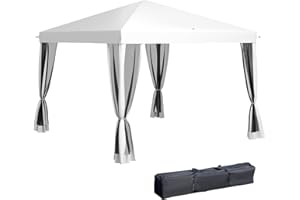 Outsunny Carpa Plegable 3x3 m Cenador de Jardín con 4 Paredes Laterales de Malla 8 Orificios de Drenaje Impermeable y Bolsa de Transporte Gazebo para Exterior Jardín Patio Fiestas Blanco