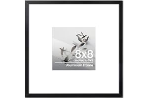 FEIHORRM 8x8 Photo Frame Black, Aluminium 8x8 inch Picture Frame, 8in Square Frame with Mount for 5x5 Inch with Tempered Real Glass, Tabletop & Wall Mounting Display Poster Frame for Home & Wall Decor