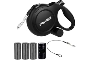 VTOPVMAX 8m Retractable Dog Lead for Medium/Large Dogs up to 50kg, Strong Heavy Duty Extendable Dog Lead with Chew-Proof Cable, 360 Tangle Free, One Hand Brake Lock & Poo Bag Holder (Black)
