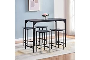 BonChoice 5 Pieces Bar Dining Table and Stool Set 4, Bar Counter Height Dining Table Stool Set, Great for Breakfast Nook, Kitchen Room, Mini Bar Pub or Patio (Black Marble Vein Tabletop)