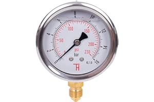 THERMIS Manometro (0-16 bar) Resistente agli urti G 1/4 connettore dal basso 63 mm 304G