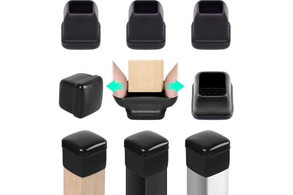 RCHYFEED 24 pcs Embouts pour Pieds de Chaise 19-25 mm avec Fond en Téflon, Protection Pied de Chaise Carré Silicone Couvre-Jambes de Meuble, Patins en Téflon 1" pour Résistants Rayures et Élastique