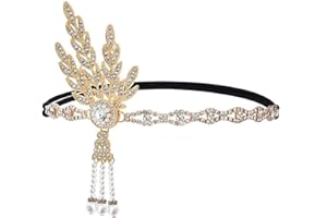 JUSTUSNX Gatsby Crystal Headband, 1920s Flapper Headband, Pearl Headband Party Supplies for Women and Girls (A)