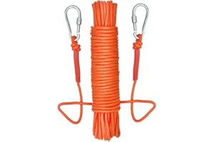 UTOMAG Corda Multifunzionale in Nylon da 20M con 2 Fermagli a Molla – Corda Intrecciata Durevole per Pesca con Magnete, Fissaggio Carichi e Stendibiancheria (Diametro 6mm, Arancia)