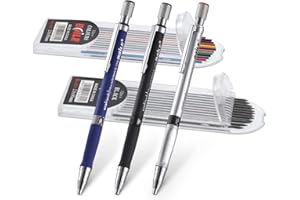 TENG HONG HUI 3 Piece Mechanical Pencil Set, 2B Lead with Carpenter Pencils and Clutch Pencil Deep Hole Pentel Mechanical Pencil Refills. Includes 2 Cases- 12 Black & 12 Colored Lead Refills for Art Drawing Marking