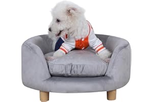 PWTJ Round Pet Sofa Bed for Small-Medium Dogs & Cats, Plush Velvet Fabric with Removable Cushion & Plastic Legs, Soft Luxury Pet Bed, Cozy Cat & Dog Bed (Grey)