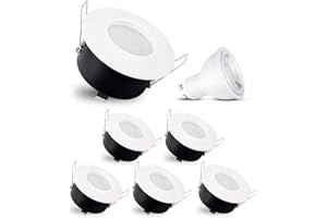 SSC-LUXon RW-1 - Set di 6 faretti LED da incasso IP65, colore bianco, rotondo, per bagno e doccia, con LED GU10, 6 W, luce bianca calda, da incasso