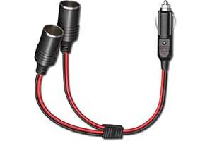 Cleqee Car Cigarette Lighter Splitter 1 to 2 12V Power Charger Port Adapter Plug Socket 2-Way Splitter 11.8inch Cigarette Lighter Extension Cord with 15A Fuse