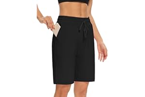 EUHOM Shorts Damen Sommer Bermuda Shorts Casual Kurze Hose Sportshorts Baumwolle Kurz Sporthose Jogginghose Knielang Yoga Running mit Taschen