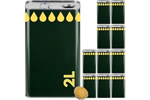 acquaverde | 10 Lattine per Olio di Oliva, Lattina Verde con Litografia Gocce Oro, in Metallo, Contenitore Alimentare, Latta da 2 Litri con Tappo Ermetico e Maniglia