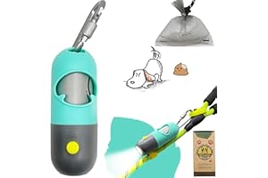 YUCHIYA Dog Poop Bags Holder with LED Flashlight|Doggy Poo Bags Dispenser for Leash|Pet Waste Bags Carrier|Bags Carabiner Fastener LR44 Button Cells Included