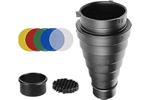 Fotoconic Metal Conical Snoot with Honeycomb Grid & 5pcs Color Filter Kit for Bowens Mount Studio Flash Strobe Monolight