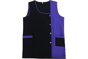 VICTORY Delantal Tipo Chaleco Profesional Mujer Limpieza Uniforme Servicio Doméstico Sanidad Hostelería con Bolsillos Cómodo Fresco Ligero Ajuste Fácil Bicolor Poliester Trabajo Tallas Grande - Serie 630