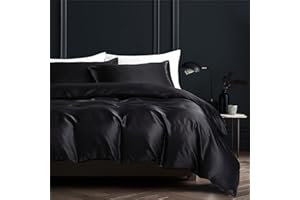 NORCH Black Satin Silk Duvet Cover Set Double Bedding Set Luxury Soft Quilt Cover with Pillowcases