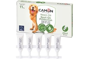 CAMON | Spot-On Protection Cane (>11kg), 5 Fiale da 5ml con Olio di Neem, Protezione Naturale per Cani