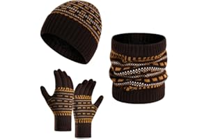 DURINM Gorro Bufanda Guantes Set de Invierno Hombre Cálido Beanie Pantalla Táctil Set Forro Polar Punto Sombreros Bufanda y Guantes Térmicos 3 en 1 Set de Invierno Hombres y Mujeres
