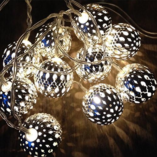 DANSPEED 1.5/2.5/5M Imitation Metal Plastic Balls Hollow Out Iron Drip String Light Garden Wedding Party Christmas Fairy Lights Bedroom Holiday Decoration (5 Meters, Silvery color)