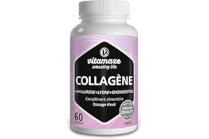 Collagene Complex pour les Articulations avec Acide Hyaluronique, Chondroïtine et Lysine - Premium Dosage pour la santé du Cartilage - 60 Géules Dosage pour 1 Mois - 600 mg Pur de Collagen - Vitamaze
