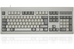 Perixx PERIBOARD-106M, Teclado USB Eficiente Full Size, Teclas Ergonómicas Curvadas, Estilo Retro Clásico, Color Gris y Blanco, QWERTY Español