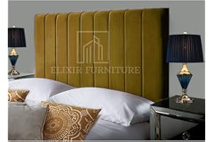 ELIXIR FURNITURE Portland Handmade Headboard Divan Bed Bedroom Decor Hotel Furniture Plush Velvet (Tumeric, Super-king 6ft, Height 36 inch)