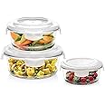Borosil Klip-N-Store Set of 3 Microwave & Oven Safe Gift Set, Glass Storage Container, 400ml, 620ml & 950ml Round, with Air Tight Lid (Transparent)
