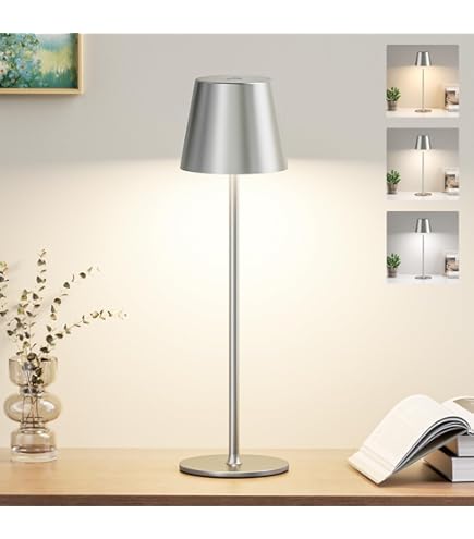 PreeOtti Draadloze tafellamp met 3 kleurtemperaturen, dimbaar, bedlampje met touchscreen, led, oplaadbaar, voor slaapkamer, woonkamer, camping, tuin, café buiten (blauw