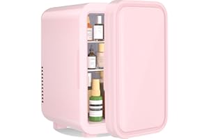 YASHE Mini Fridge, 6 Liter/8 Can 220-240V AC/DC Portable Thermoelectric Cooler Refrigerators for Bedroom, Skincare, Beverage, Office, Dorm Room and Car, Pink
