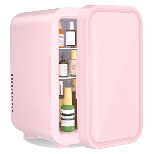 YASHE Mini Fridge, 6 Liter/8 Can 220-240V AC/DC Portable Thermoelectric Cooler Refrigerators for Bedroom, Skincare, Beverage, Office, Dorm Room and Car, Pink