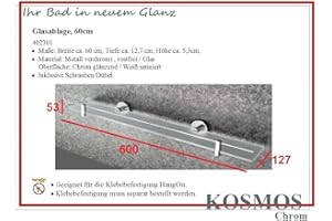 Haceka Kosmos Chrome Glasablage 60cm. Metall Glas satiniert Rostfrei Glasregal