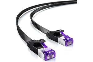 deleyCON 20m Płaski Kabel Sieciowy Cat7 (Cat 7 z 10 Gbit/s) Gigabit LAN - Kabel Krosowy RJ45 Ethernet do Układania na Płasko - do Przełącznika Internetowego, Routera, Panelu Krosowego - Czarny