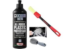 HITOPSELLER® Mafra, Maniac Car Detailing Line, All Round Plastic Protectant, Protegge e Ravviva Plastica + Pennello lime white 16 mm + spazzola per pulire i cerchi in OMAGGIO
