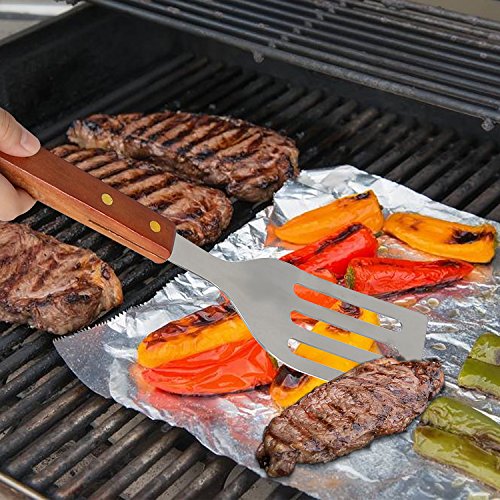SunJas 18-teilig Grill-set, Grillbesteck-Set, outdoor grill, BBQ Grill, barbecue set, Gabel, Speiße, Bürste, Pinsel, Zange, Spachtel, Leicht zu tragen, Leicht zu reinigen, mit einem robusten schwarzen Koffer, hochwertiges Material, Ungiftige Farbe - 5