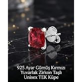 Lunexa 925 Ayar G&uuml;m&uuml;ş Kırmızı Zirkon Taşlı &Ccedil;ivi K&uuml;pe Unisex Minimal K&uuml;pe 3 mm 4 mm 5 mm 6 mm 7 mm Parlak Taş Antialerjik Klip