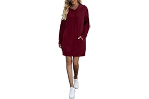 Terecey Damen Kapuzenpullover Lang Hoodie Baumwoll Oversize Sweatkleid mit Kapuze Sweatshirtkleid Winter Lange Sweatshirt Kapuzenpulli mit Taschen