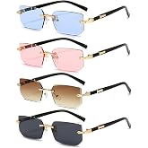 OKMIJN 4 Pairs Rectangle Frameless Sunglasses, Retro Vintage Square Lenses, Rectangle Sunglasses, Men Square Sunglasses, Vint