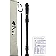 Tiger REC2-BK Descant Recorder – Three Piece School, Beginners Recorder with Bag and Cleaning Rod and Fingering Chart - Black