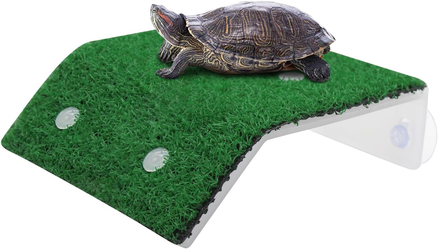 LuckyOpt Hierba Rampa para Tortuga, Forma de Plantas Simuladas con Inclinación, Rampa de Escalada de Césped para Pequeños Reptiles, Rana, Terrapín, Terraza para Tortuga para Trepar, Tomar el Sol (M)