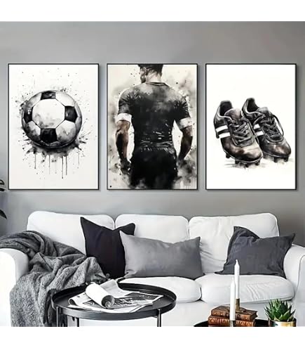 3 Poster Da Parete Tela Calcio – Grafica Sneaker E Pallone – Frase EAT SLEEP PLAY – 30x40 Cm Senza Cornice – Decorazione Per Camera Ragazzo