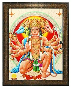 Indianara Panchmukhi Hanuman Painting -Synthetic Wood, 27x30.5x1cm, Multicolour