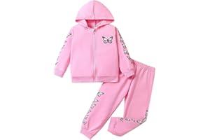 SOLU DAY8 Kids Clothing Set Girls Butterfly Leopard Print Zip up Hoodie Sweatshirt Jacket and Sweatpants Tracksuit Girls Full Set Fall Winter School Casual Sports Age 1-6 Years